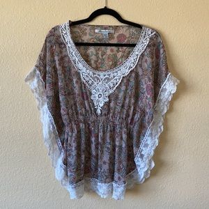 American Rag Cei Flutter Sleeve Blouse Floral Lace